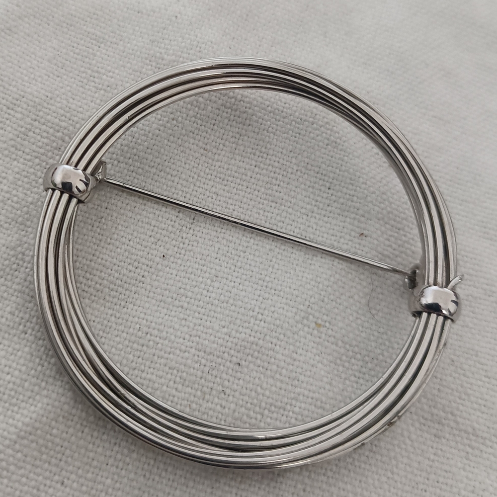 Silver Multi-Band Circle Brooch - Unbranded